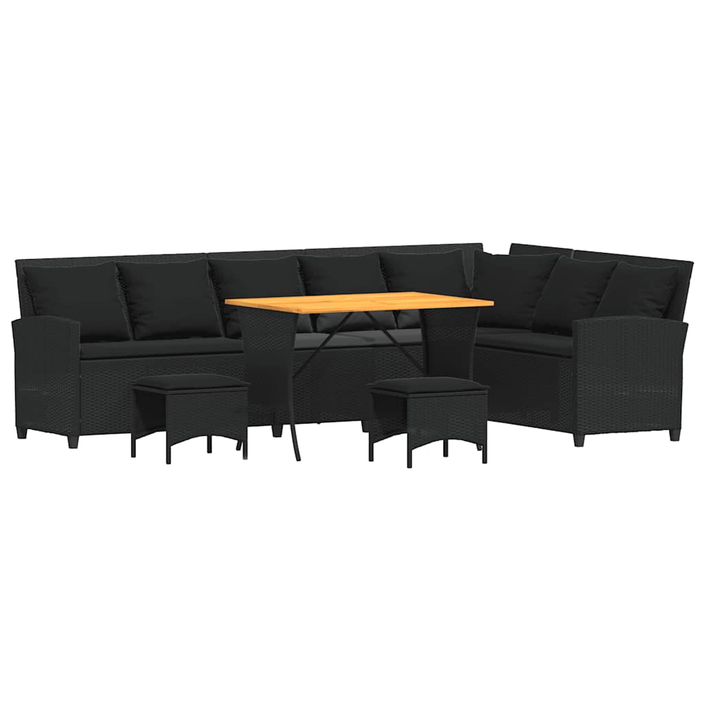 Set Divani da Giardino 4 pz con Cuscini Forma L Polyrattan Nero | homemem39
