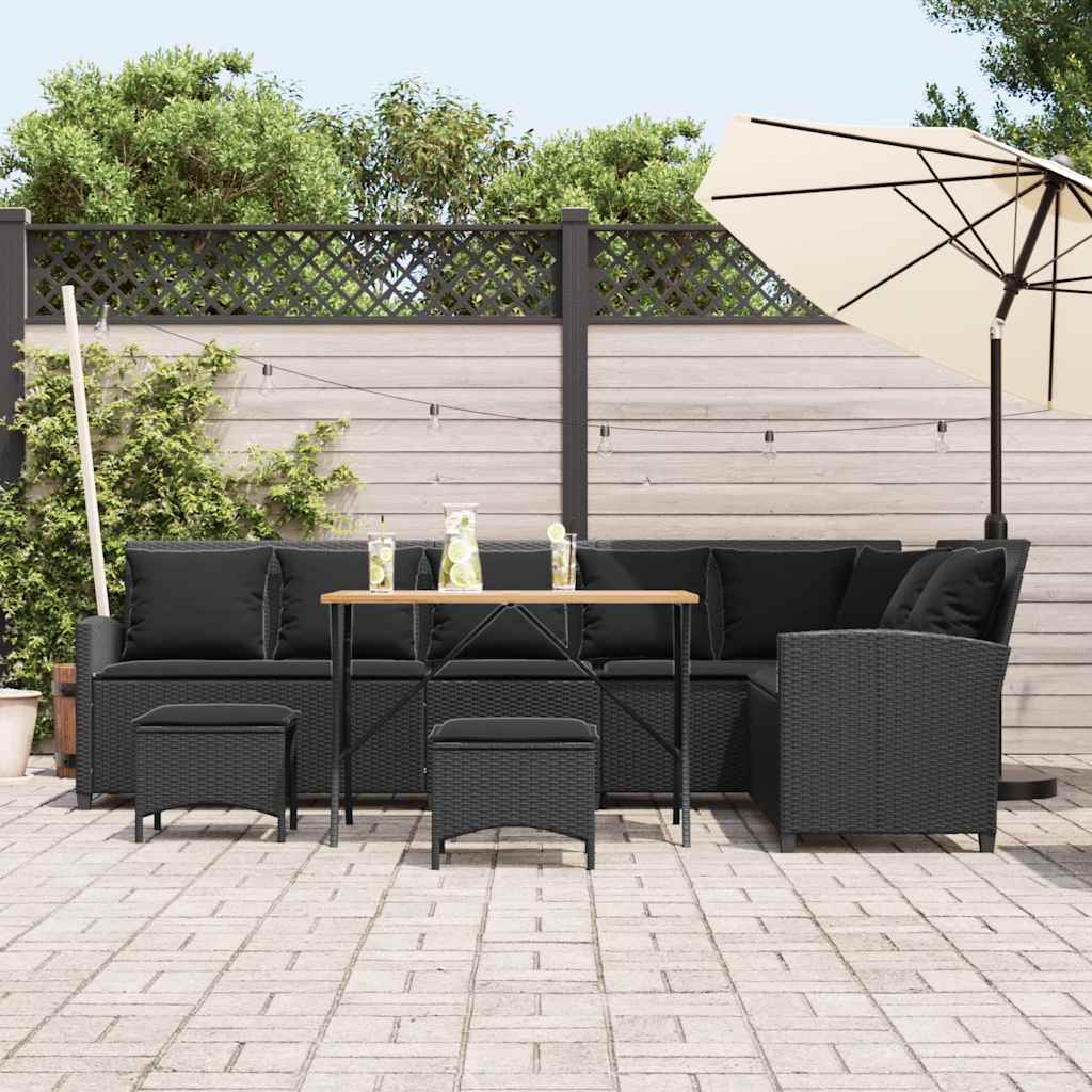 Set Divani da Giardino 4 pz con Cuscini Forma L Polyrattan Nero | homemem39