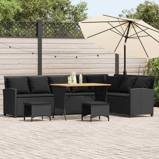 Set Divani da Giardino 4 pz con Cuscini Forma L Polyrattan Nero | homemem39