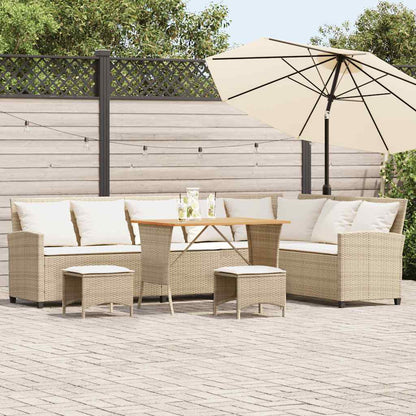 Set Divano da Giardino 4 pz con Cuscini a L Beige in Polyrattan