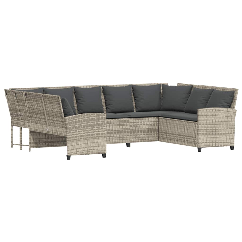 Divano da Giardino con Cuscini in Polyrattan Grigio Chiaro