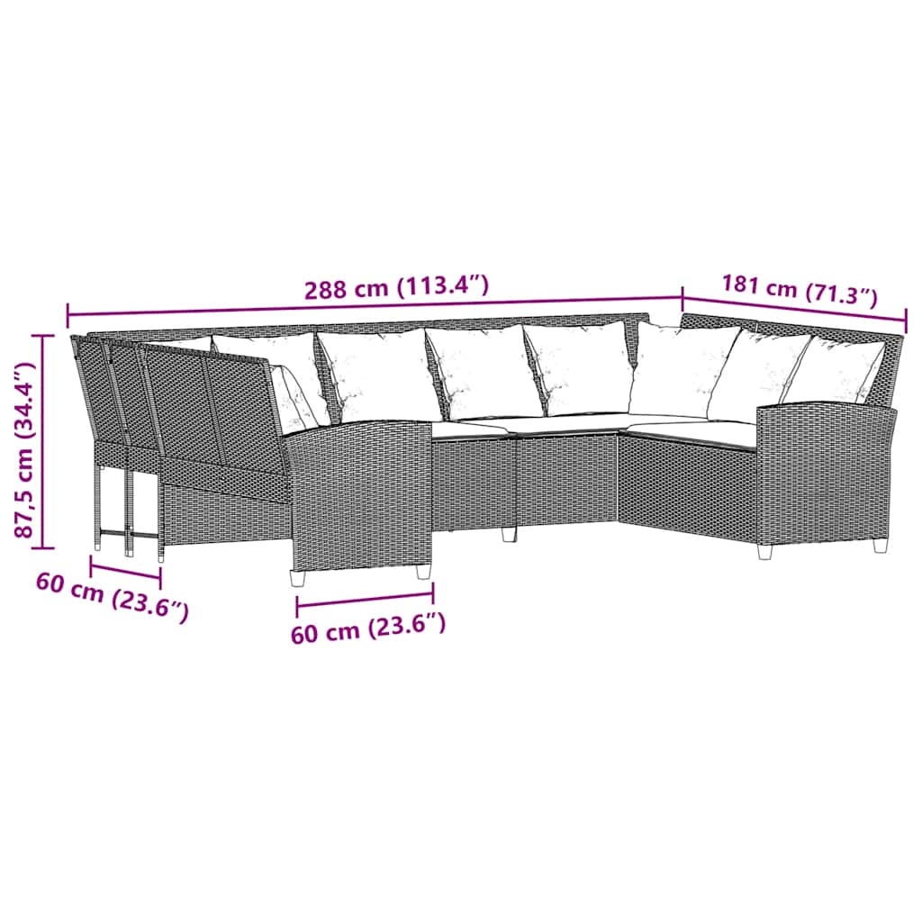 Divano da Giardino con Cuscini in Polyrattan Grigio Chiaro | homemem39