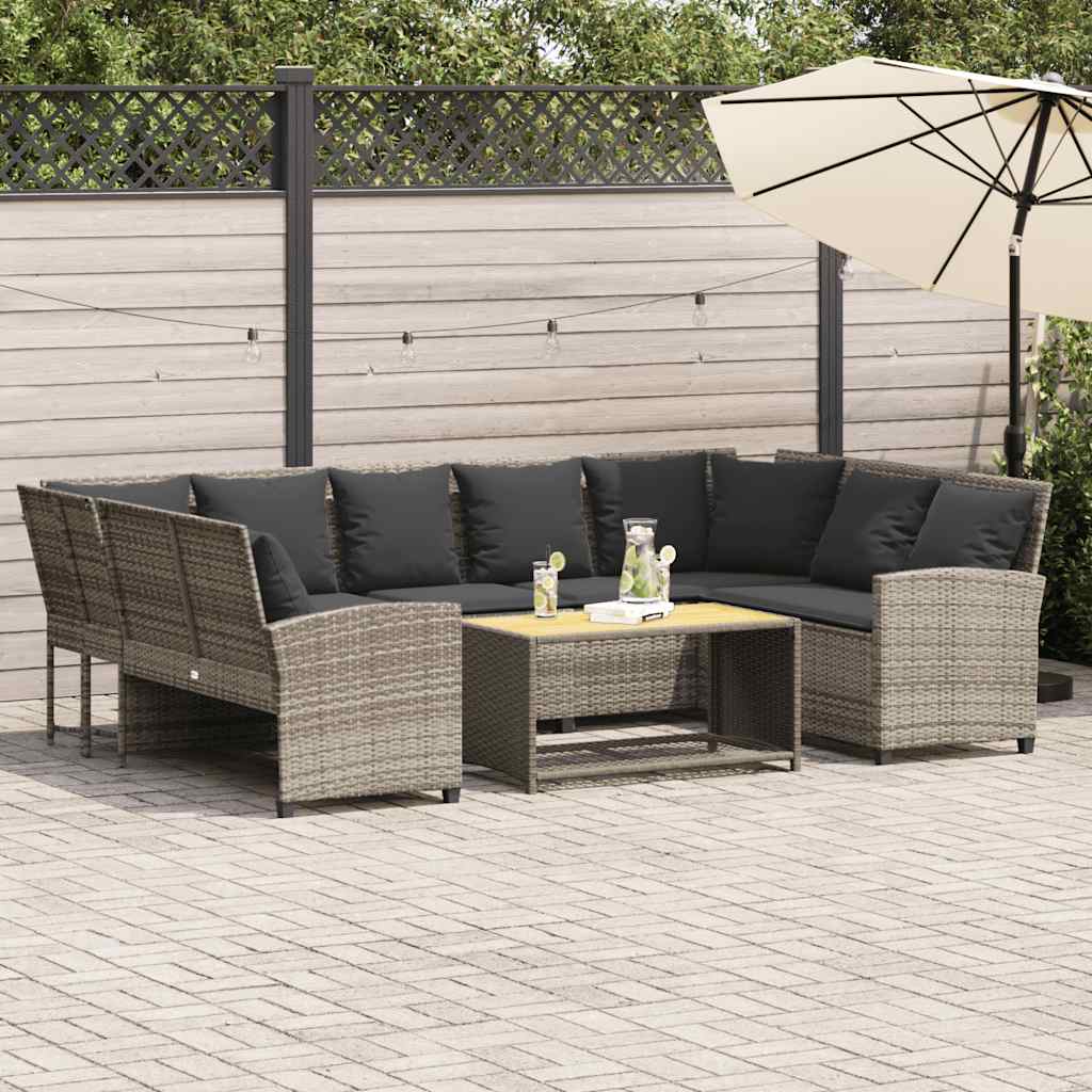 Divano da Giardino con Cuscini in Polyrattan Grigio Chiaro