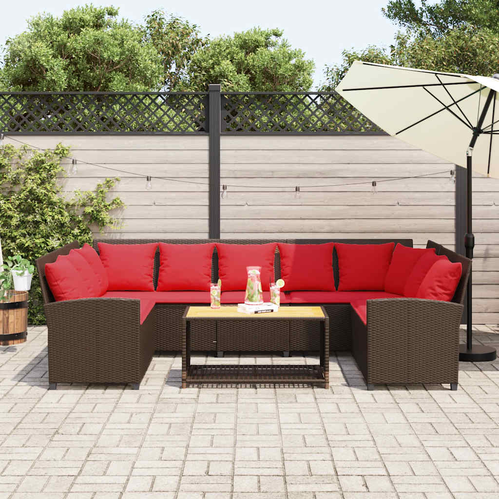 Divano da Giardino con Cuscini in Polyrattan Marrone | homemem39