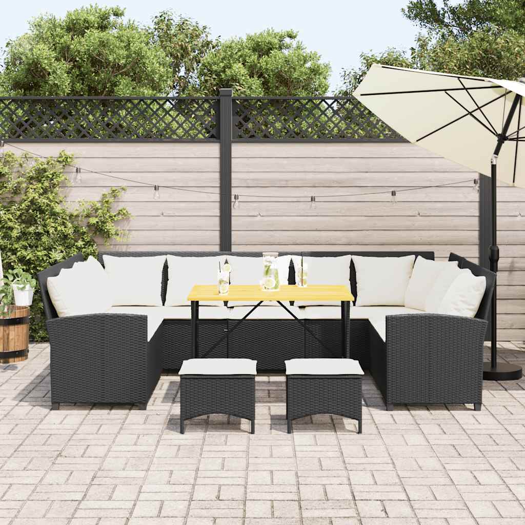 Set Divani da Giardino 4 pz con Cuscini Nero in Polyrattan