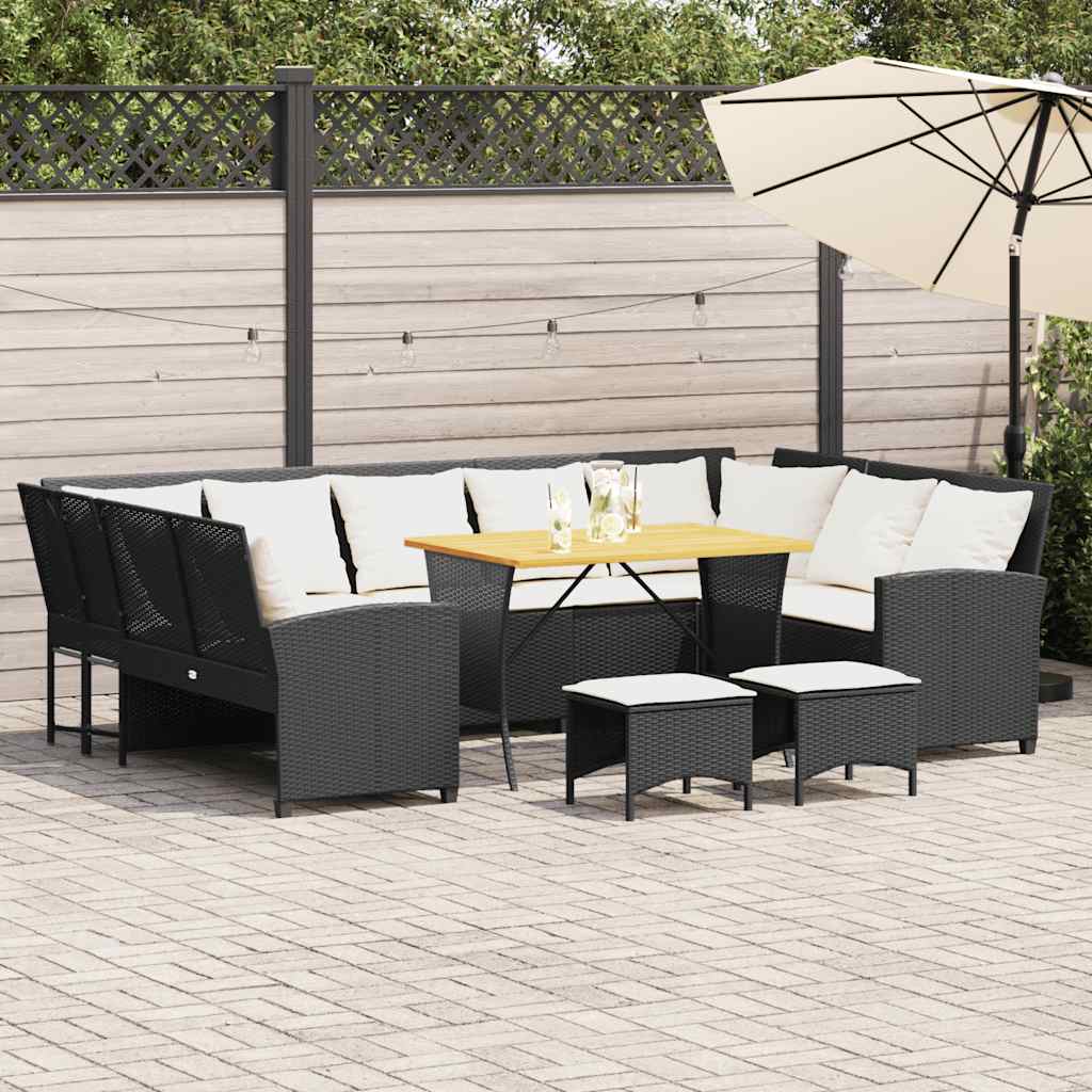 Set Divani da Giardino 4 pz con Cuscini Nero in Polyrattan