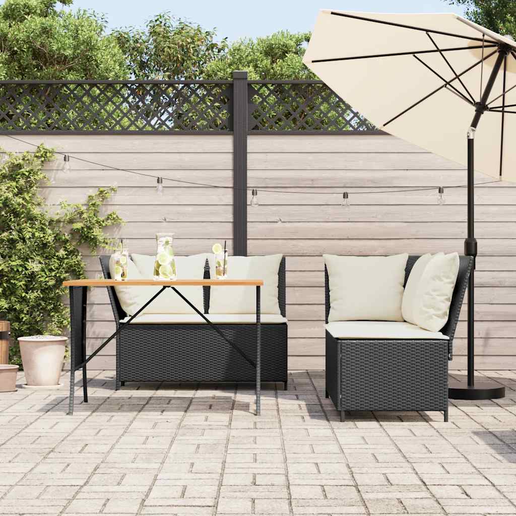 Set Divani da Giardino 3 pz con Cuscini in Polyrattan Nero