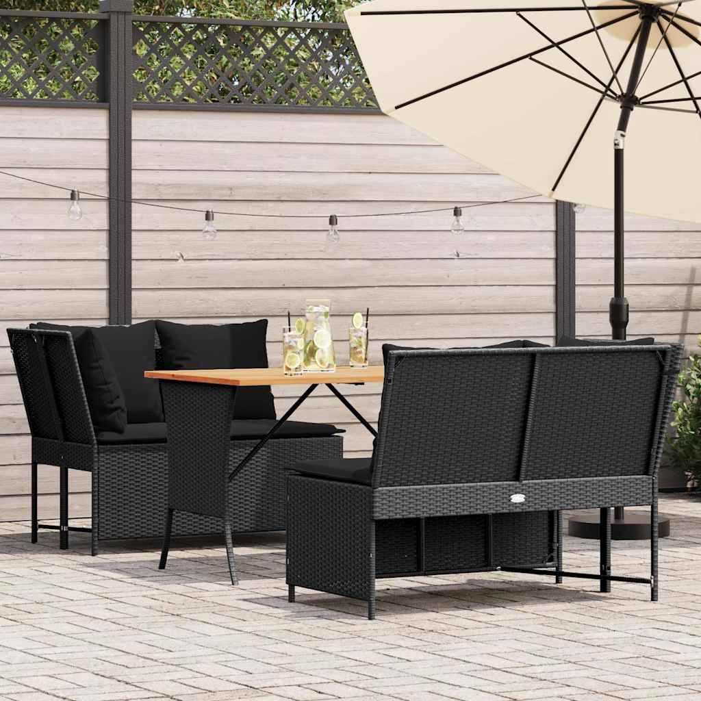 Set Divani da Giardino 3 pz con Cuscini in Polyrattan Nero - homemem39
