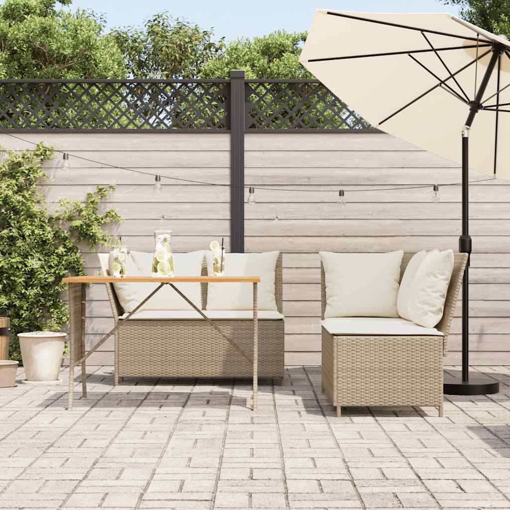 Set Divano da Giardino 3 pz con Cuscini Beige in Polyrattan - homemem39