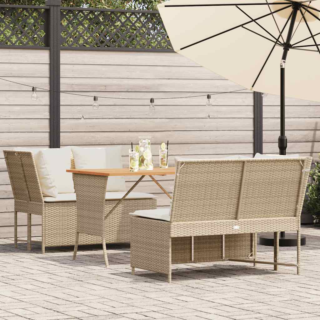 Set Divano da Giardino 3 pz con Cuscini Beige in Polyrattan - homemem39