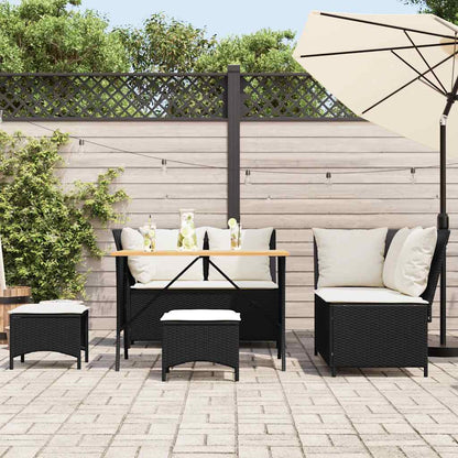 Set Divani da Giardino 5 pz con Cuscini in Polyrattan Nero