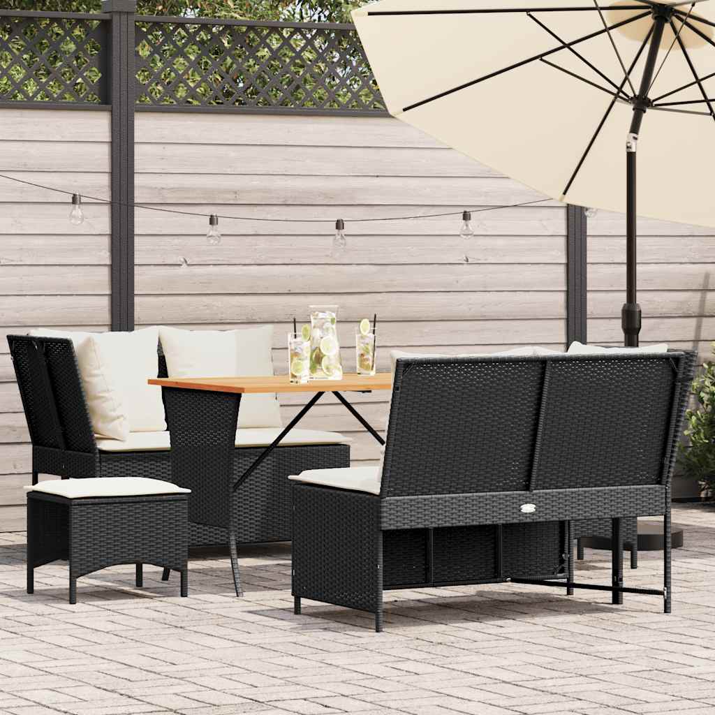 Set Divani da Giardino 5 pz con Cuscini in Polyrattan Nero