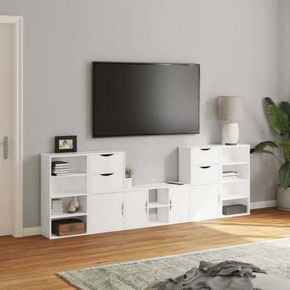 Mobile TV 5 pz con Contenitore ODDA Bianco in Legno di Pino - homemem39