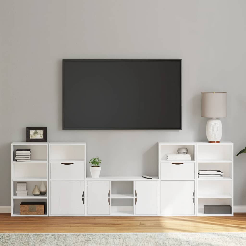 Mobile TV 5 pz con Contenitore ODDA Bianco in Legno di Pino - homemem39