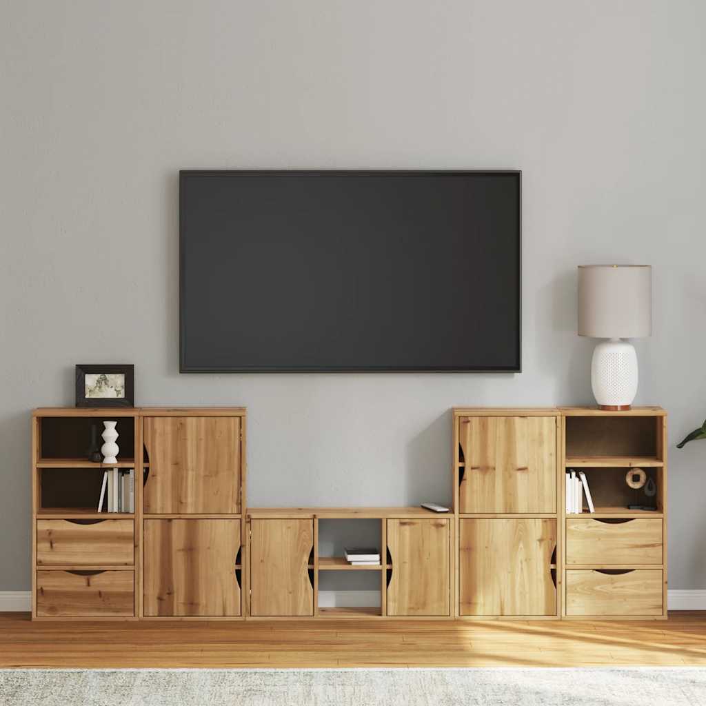 Mobile TV 5 pz con Contenitore ODDA in Legno Massello di Pino