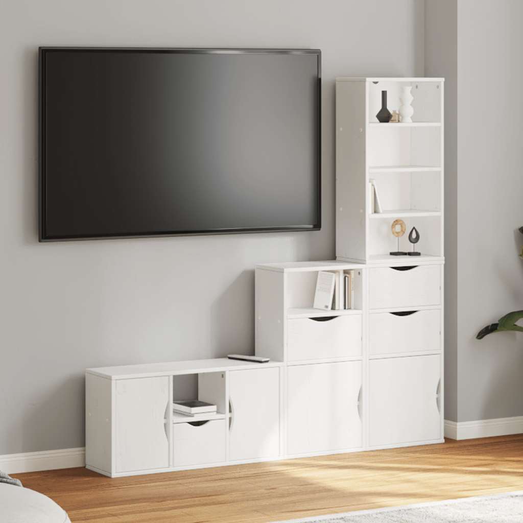 Mobile TV 4 pz con Contenitore ODDA Bianco in Legno di Pino - homemem39