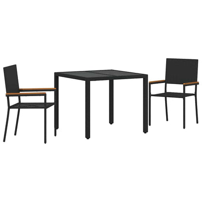 Set da Pranzo per Giardino 3 pcs Nero polyrattan