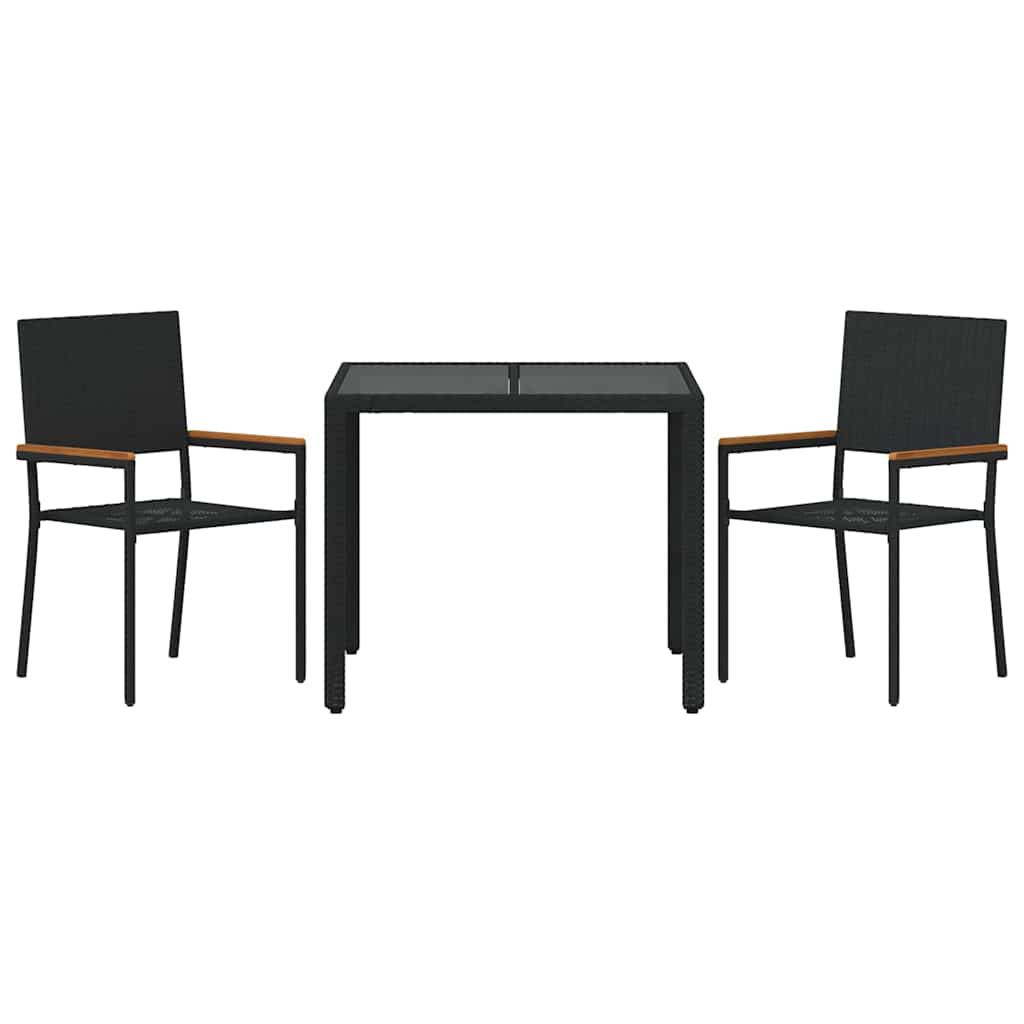 Set da Pranzo per Giardino 3 pcs Nero polyrattan