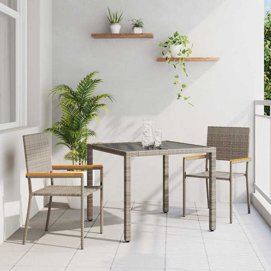 Set da Pranzo per Giardino 3 pcs Grigio e Marrone polyrattan