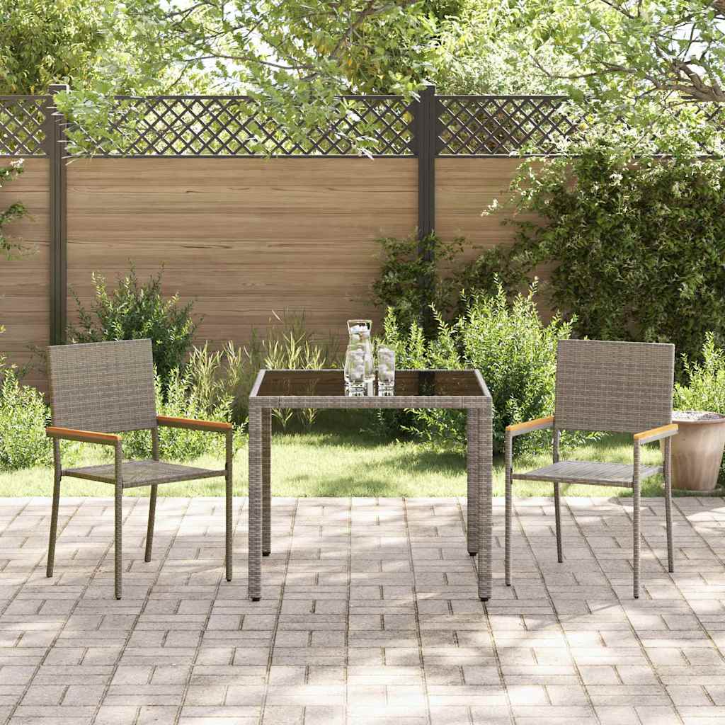 Set da Pranzo per Giardino 3 pcs Grigio e Marrone polyrattan