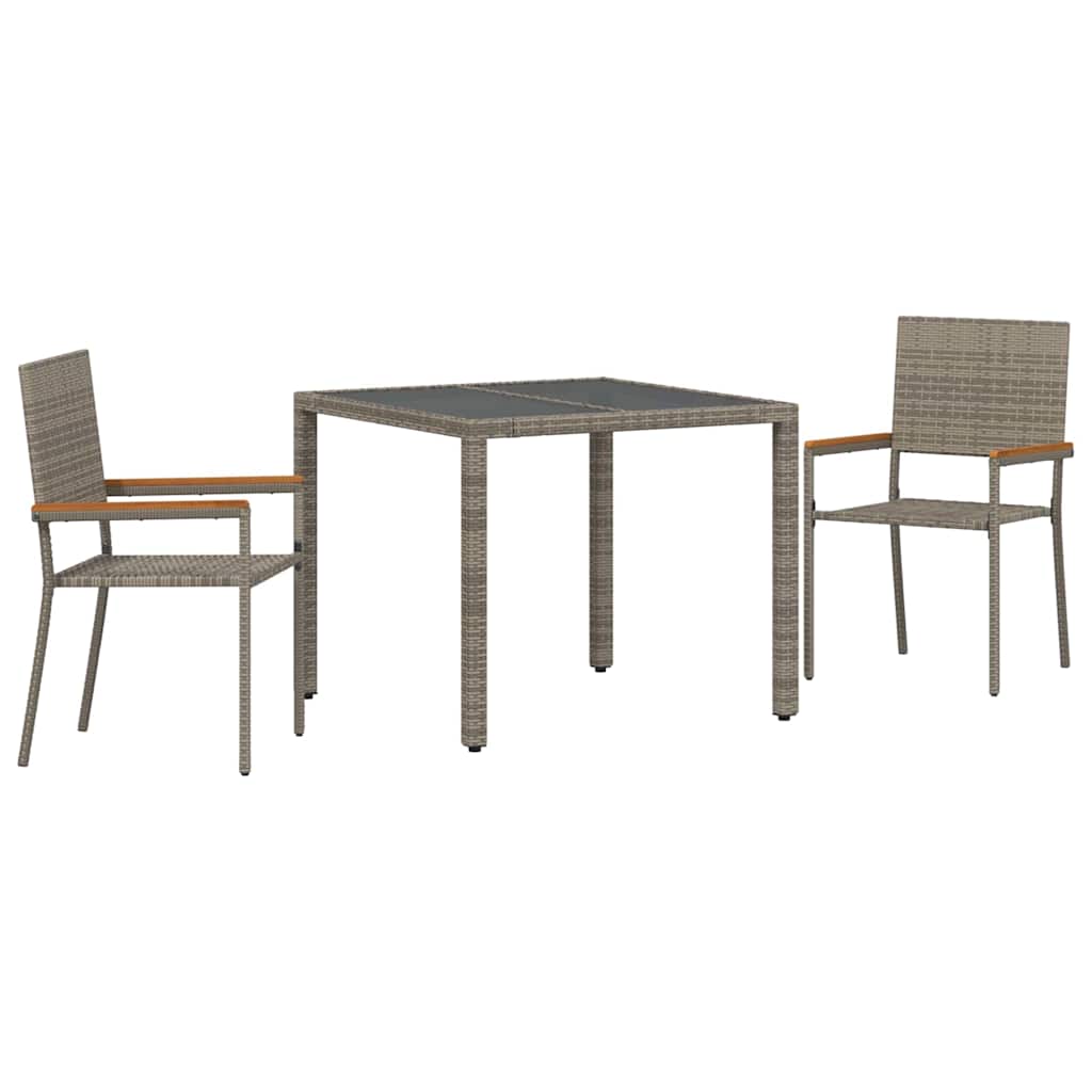 Set da Pranzo per Giardino 3 pcs Grigio e Marrone polyrattan