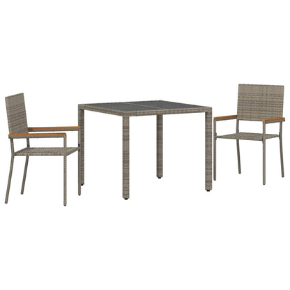 Set da Pranzo per Giardino 3 pcs Grigio e Marrone polyrattan