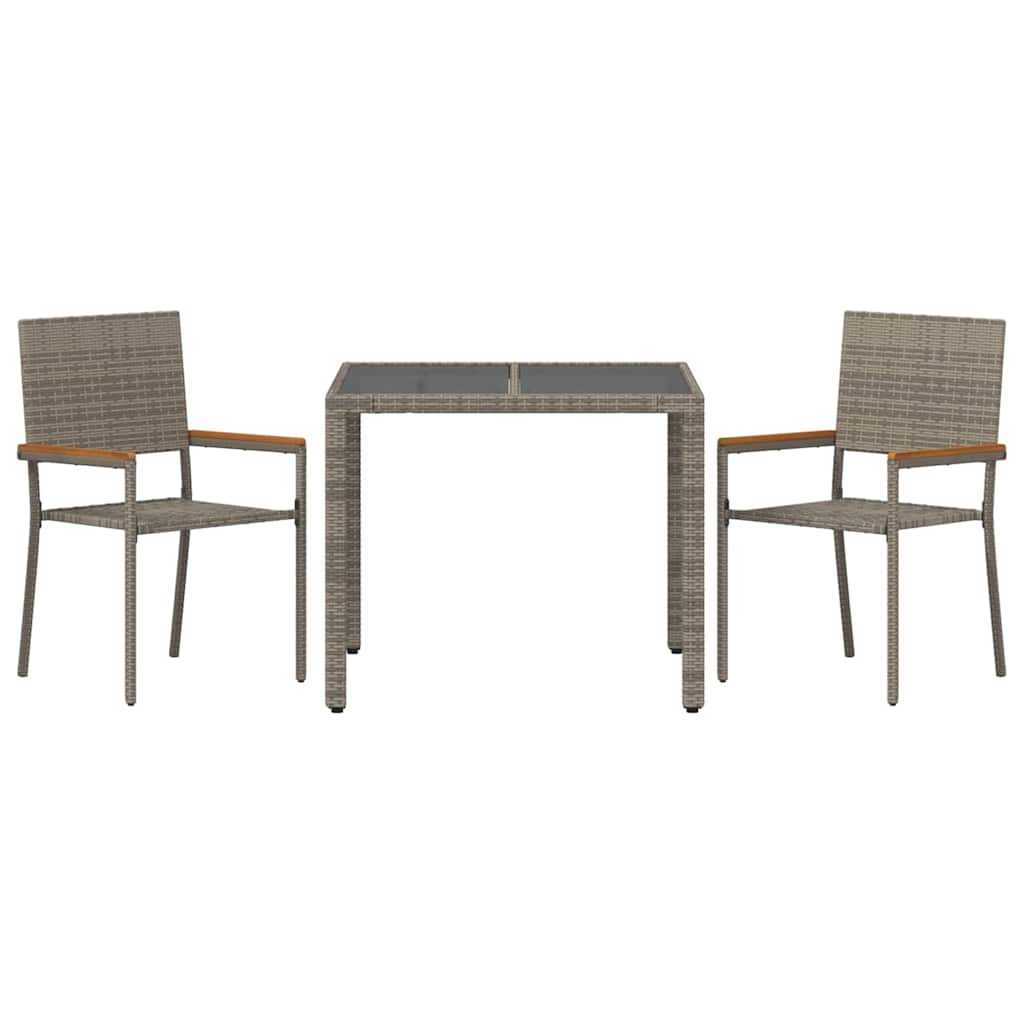 Set da Pranzo per Giardino 3 pcs Grigio e Marrone polyrattan