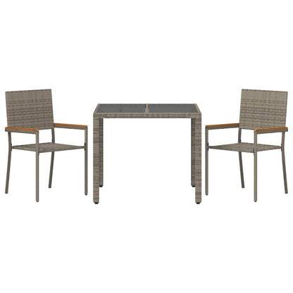Set da Pranzo per Giardino 3 pcs Grigio e Marrone polyrattan