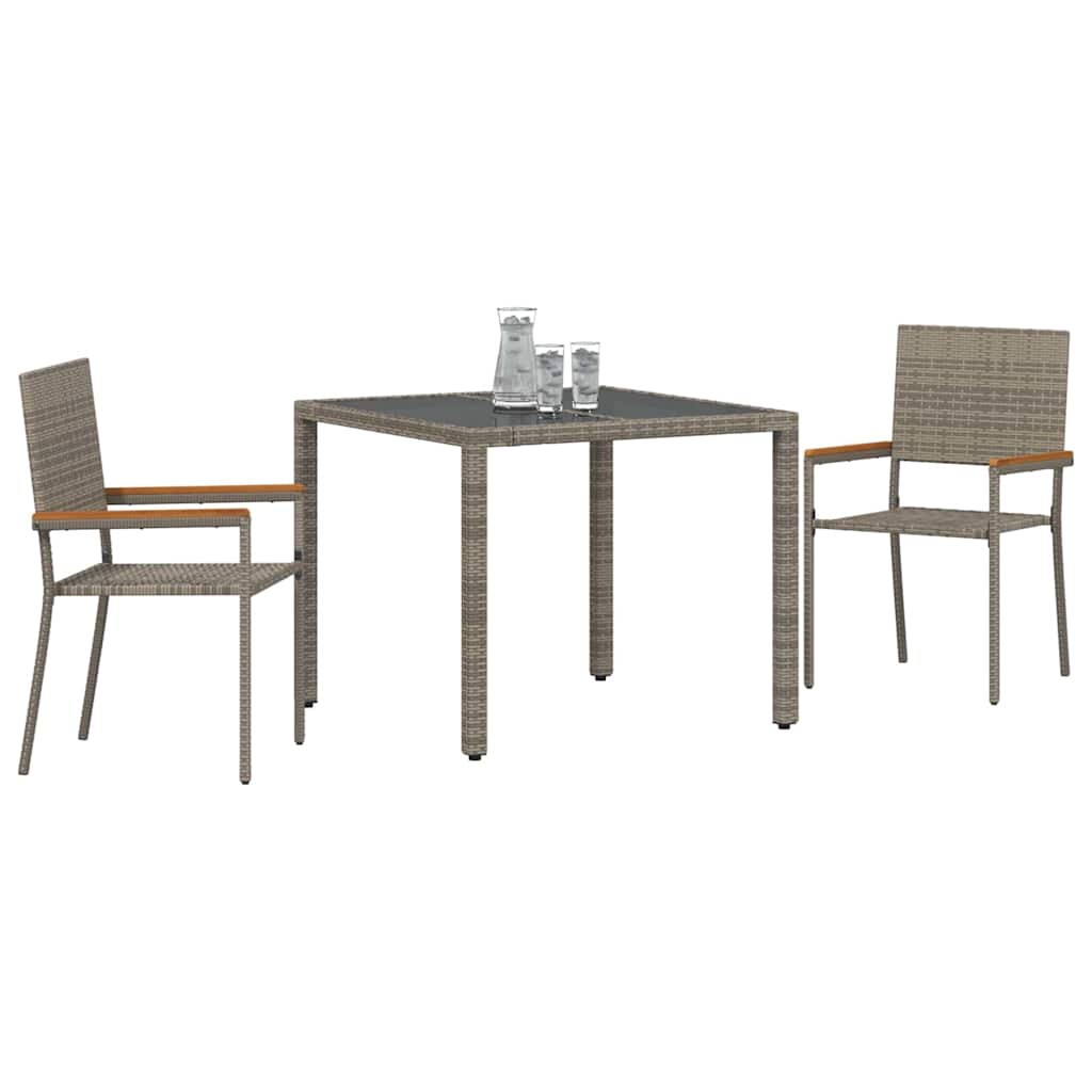 Set da Pranzo per Giardino 3 pcs Grigio e Marrone polyrattan