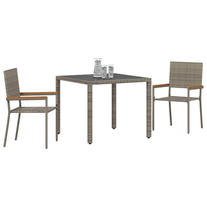 Set da Pranzo per Giardino 3 pcs Grigio e Marrone polyrattan