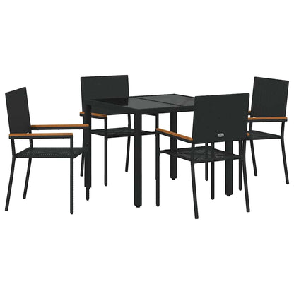 Set da Pranzo per Giardino 5 pcs Nero polyrattan