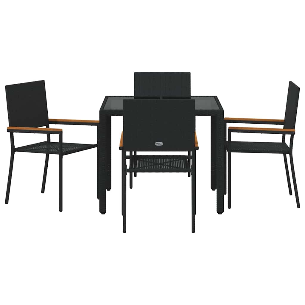 Set da Pranzo per Giardino 5 pcs Nero polyrattan