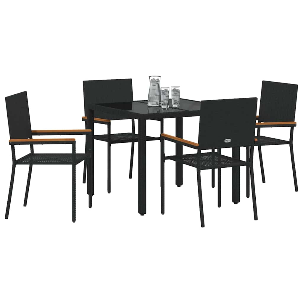 Set da Pranzo per Giardino 5 pcs Nero polyrattan