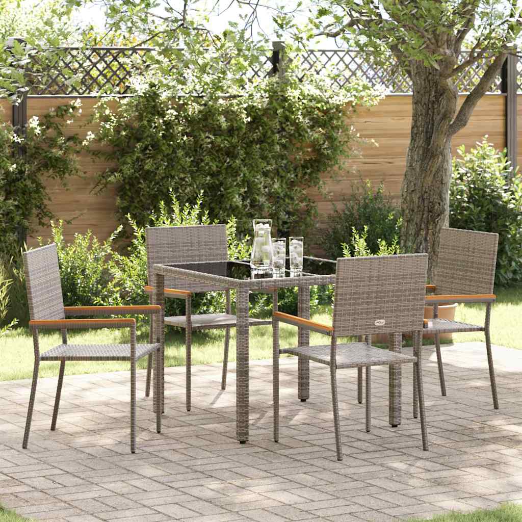 Set da Pranzo per Giardino 5 pcs Grigio polyrattan