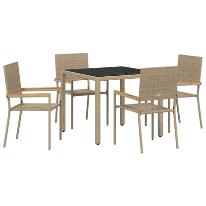 Set da Pranzo per Giardino 5 pcs Beige polyrattan