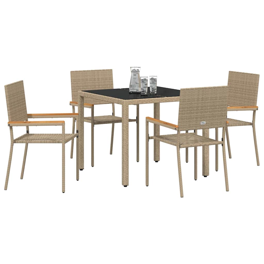 Set da Pranzo per Giardino 5 pcs Beige polyrattan