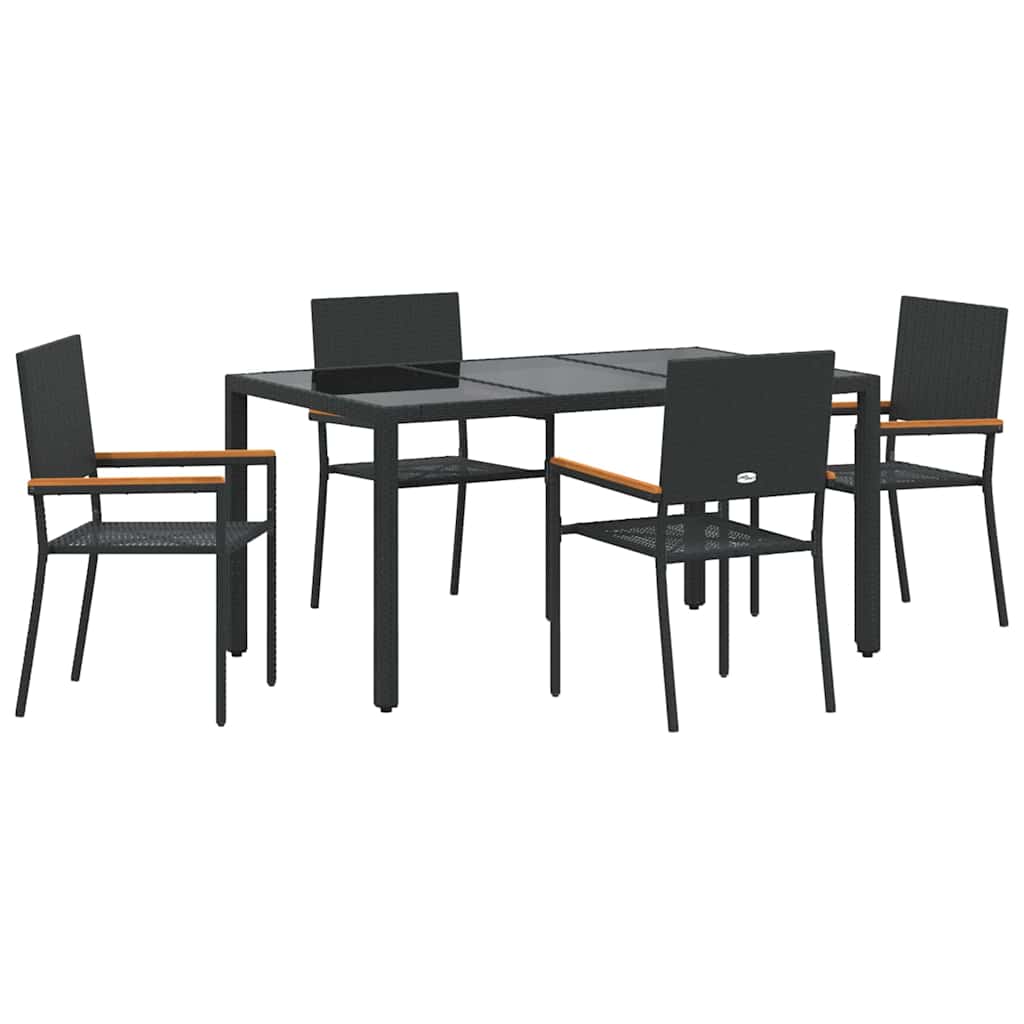 Set da Pranzo per Giardino 5 pcs Nero polyrattan