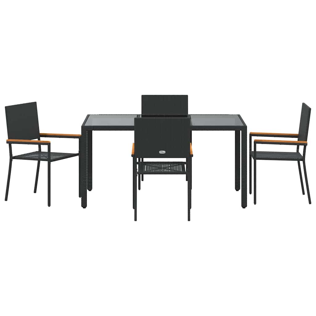 Set da Pranzo per Giardino 5 pcs Nero polyrattan