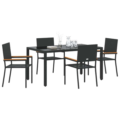 Set da Pranzo per Giardino 5 pcs Nero polyrattan