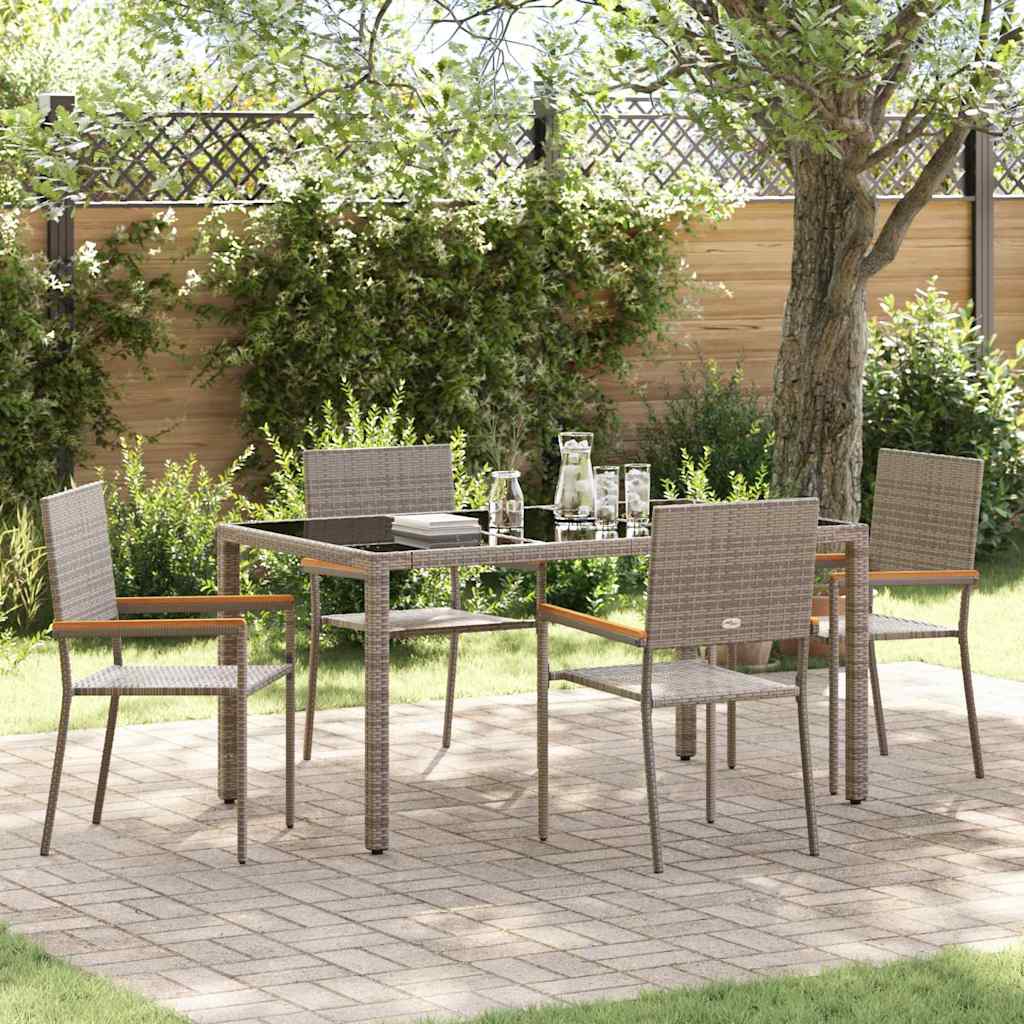 Set da Pranzo per Giardino 5 pcs Grigio polyrattan