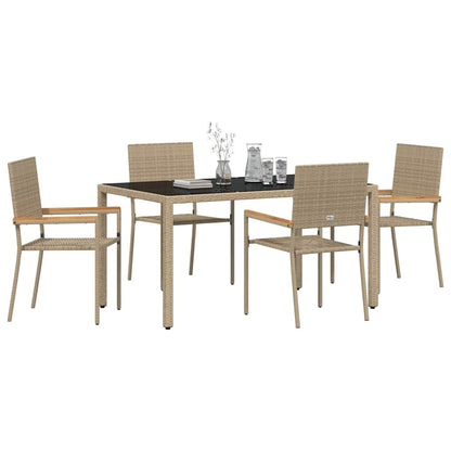 Set da Pranzo per Giardino 5 pcs Beige polyrattan