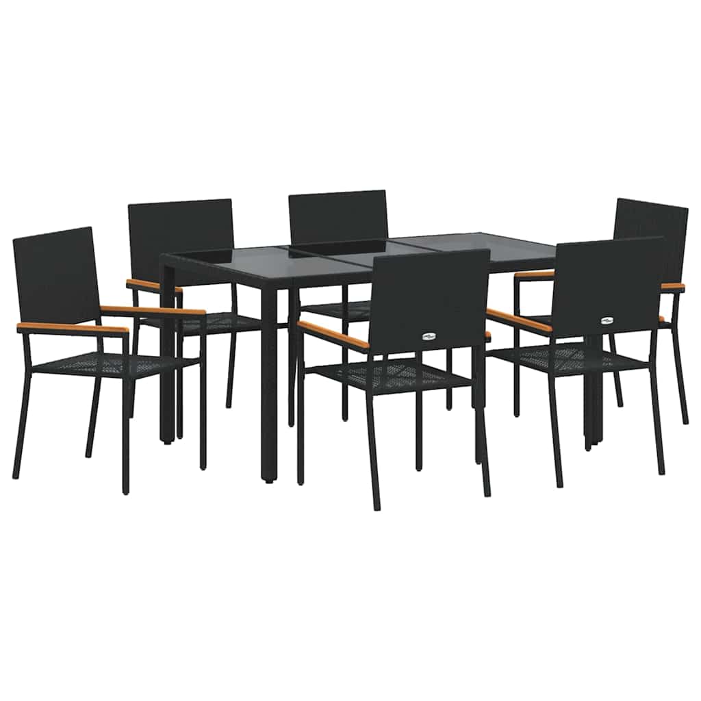 Set da Pranzo per Giardino 7 pcs Nero polyrattan