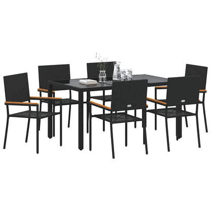 Set da Pranzo per Giardino 7 pcs Nero polyrattan