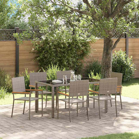 Set da Pranzo per Giardino 7 pcs Grigio polyrattan