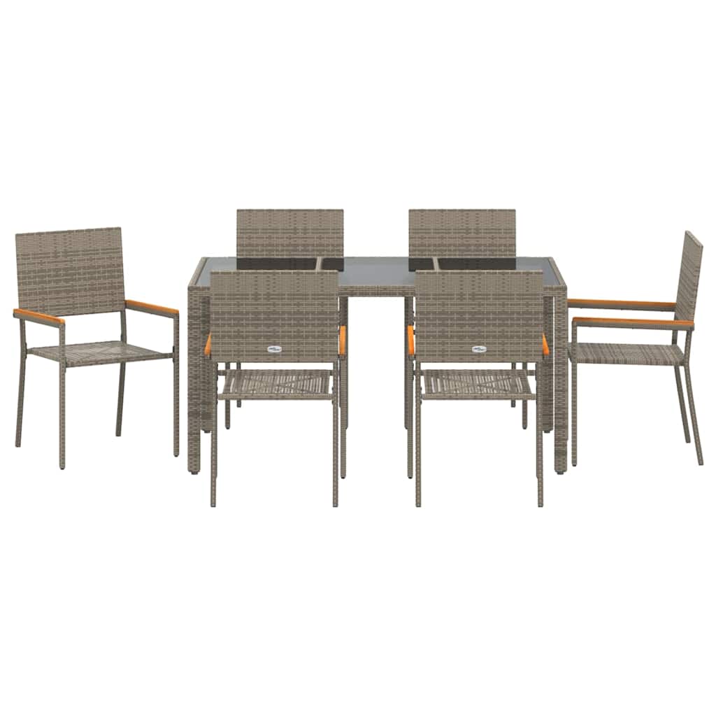 Set da Pranzo per Giardino 7 pcs Grigio polyrattan