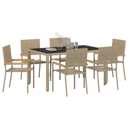 Set da Pranzo per Giardino 7 pcs Beige polyrattan
