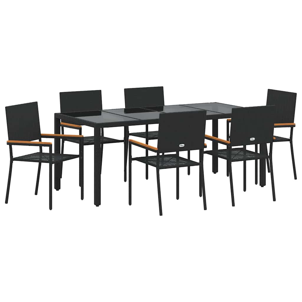 Set da Pranzo per Giardino 7 pcs Nero polyrattan