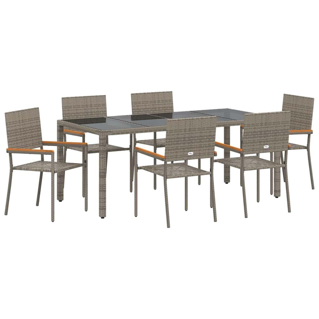 Set da Pranzo per Giardino 7 pcs Grigio polyrattan