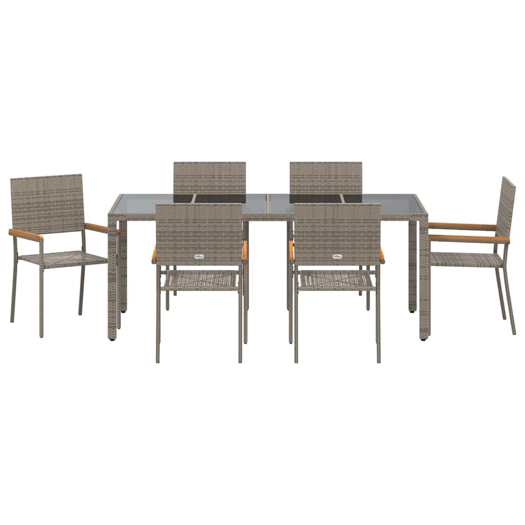 Set da Pranzo per Giardino 7 pcs Grigio polyrattan