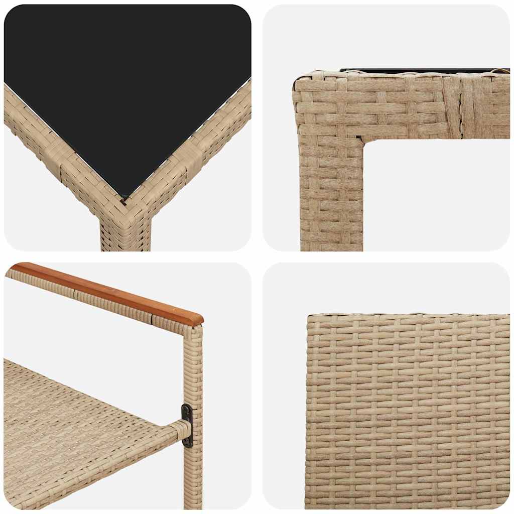 Set da Pranzo per Giardino 7 pcs Beige e Nero polyrattan